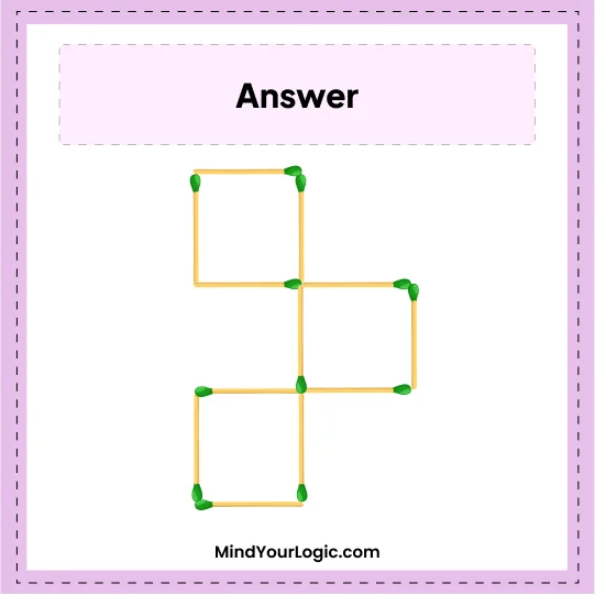 Matchstick Puzzles : Answers Move 3 and Make 3 squares matchstick puzzle